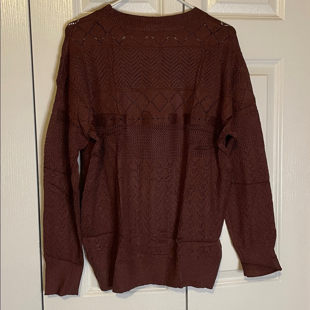 Oversized Eyelet Knit Top, Women’s M, Brown - Picture 7 of 8